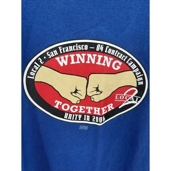 Vtg Local 2 Hospitality Workers Mens L Navy Union Brotherhood T Shirt USA EUC - Picture 7 of 7